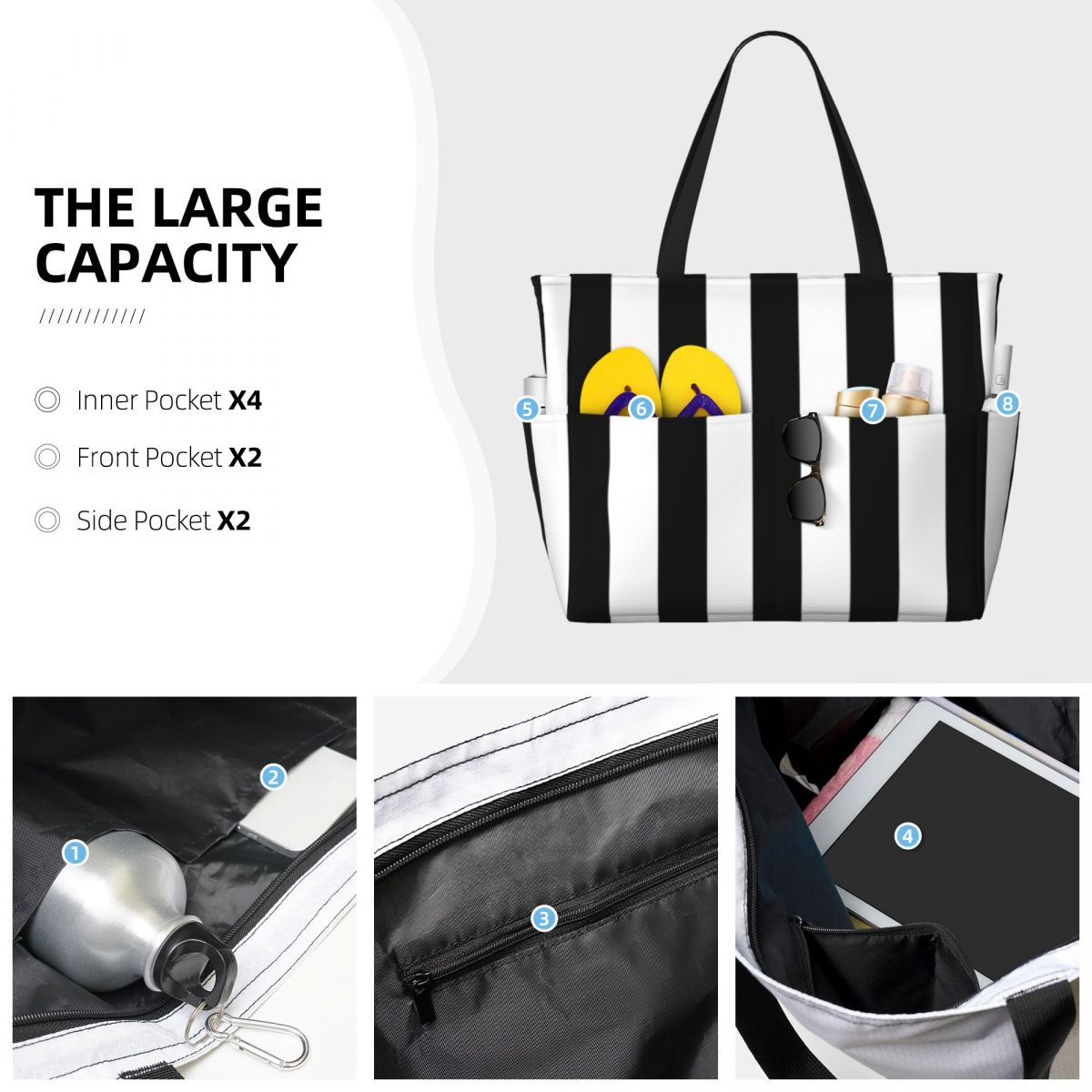 Black White Stripe Beach Tote  - Yoga Fitness Tote review and price