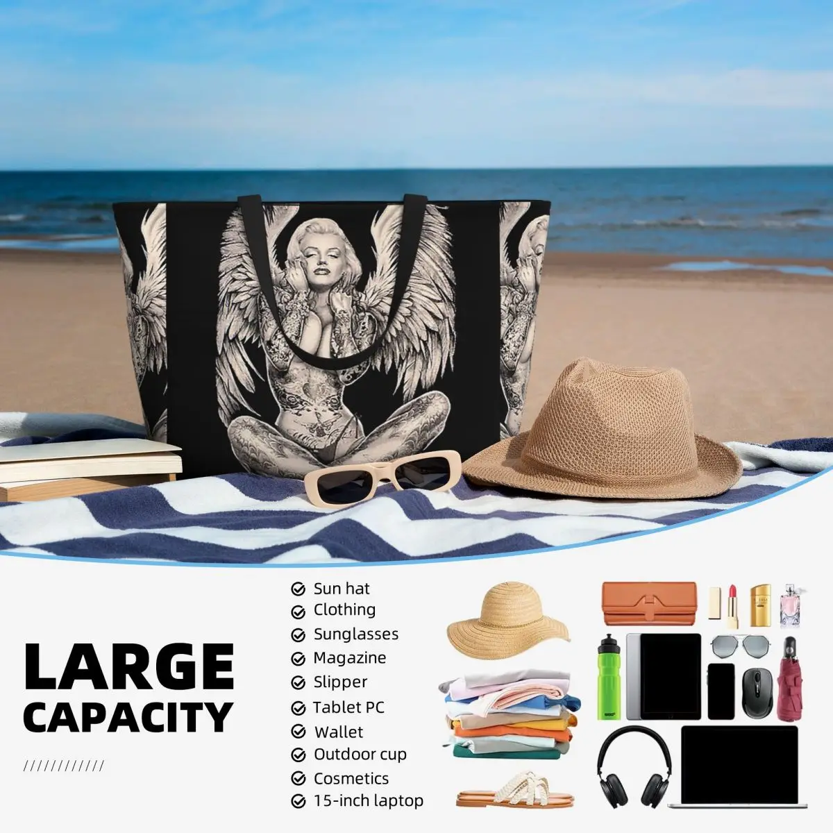 Marilyn Vintage Abstract Tatto - Yoga Fitness Tote review and price